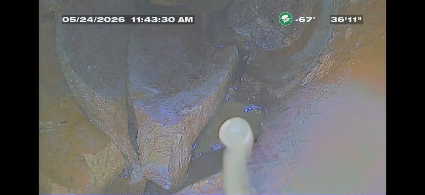 Sewer camera inspection footage of a drain line — DE Plumbing, Cincinnati