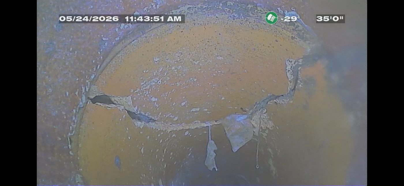 Sewer line camera inspection identifying a blockage — DE Plumbing, Cincinnati
