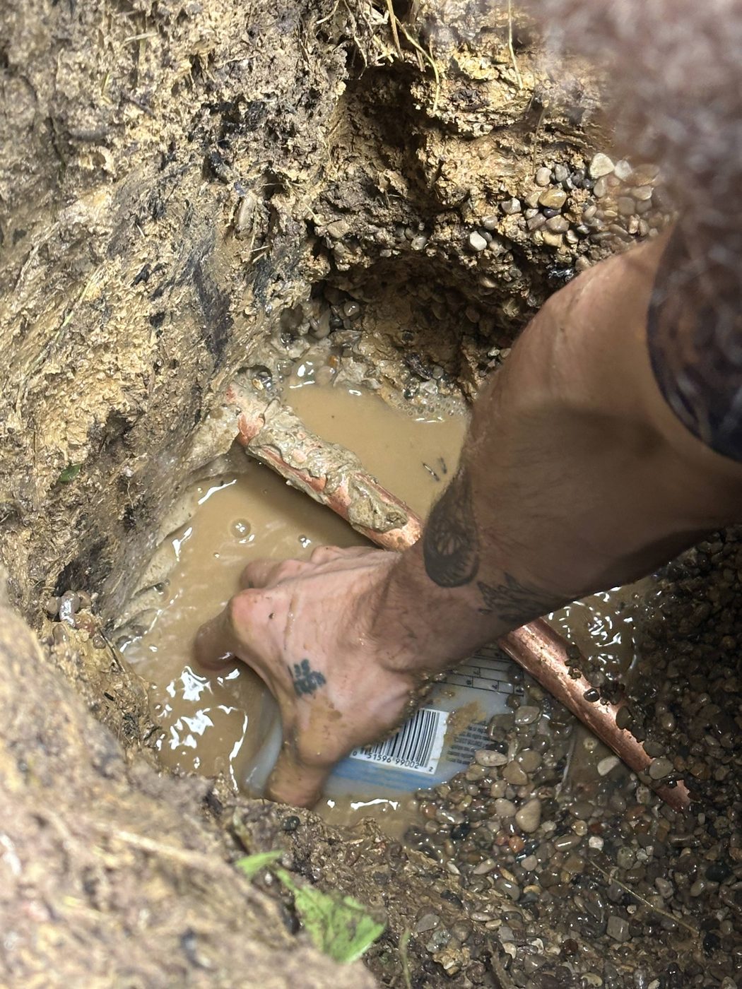 Underground pipe repair in progress — DE Plumbing, Cincinnati