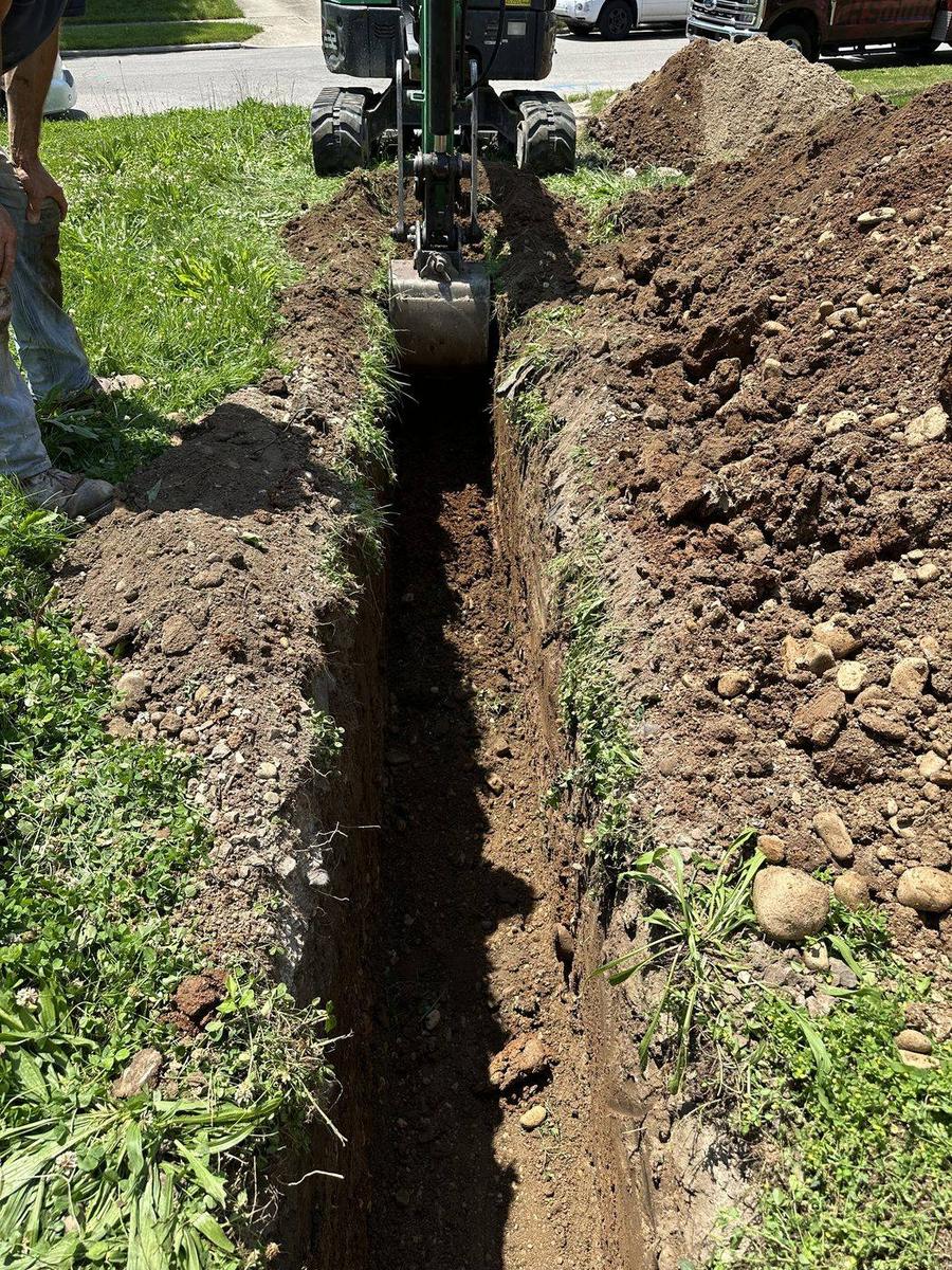 Trench dug for a full sewer line replacement — DE Plumbing, Cincinnati